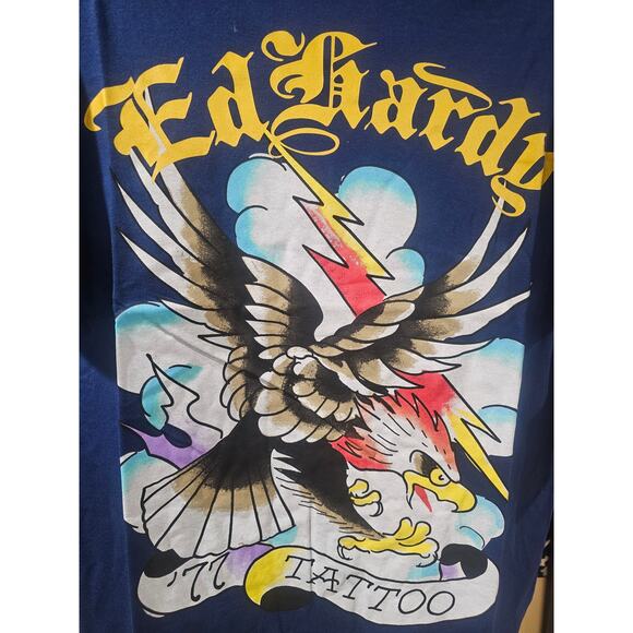 NWT Ed Hardy Lightning Eagle Tattoo Deadstock Streetwear Tee Navy Large - Picture 4 of 8